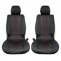 Πλατοκαθίσματα Aυτοκινήτου Δερματίνη Royal Ζευγάρι 2 Τεμάχια Μπροστινά Μαύρα Με Κόκκινη Ραφή