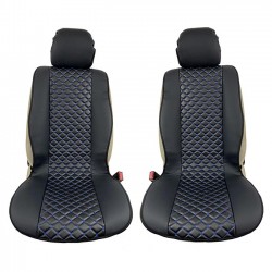 Πλατοκαθίσματα Aυτοκινήτου Δερματίνη Royal Ζευγάρι 2 Τεμάχια Μπροστινά Μαύρα Με Μπλε Ραφή