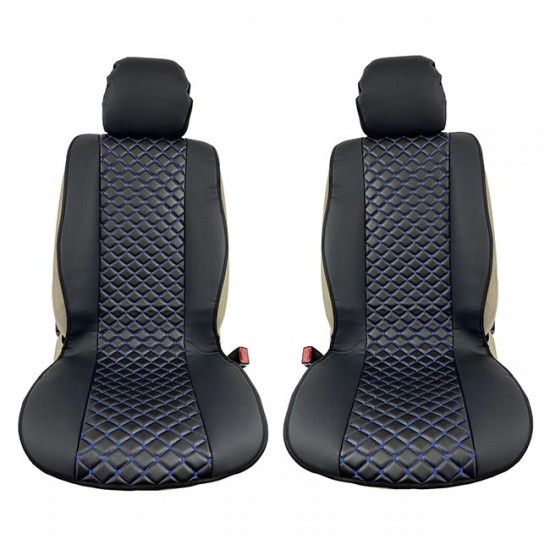 Πλατοκαθίσματα Aυτοκινήτου Δερματίνη Royal Ζευγάρι 2 Τεμάχια Μπροστινά Μαύρα Με Μπλε Ραφή