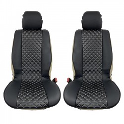 Πλατοκαθίσματα Aυτοκινήτου Δερματίνη Royal Ζευγάρι 2 Τεμάχια Μπροστινά Μαύρα Με Γκρι Ραφή