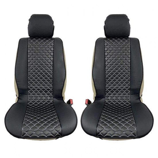 Πλατοκαθίσματα Aυτοκινήτου Δερματίνη Royal Ζευγάρι 2 Τεμάχια Μπροστινά Μαύρα Με Γκρι Ραφή