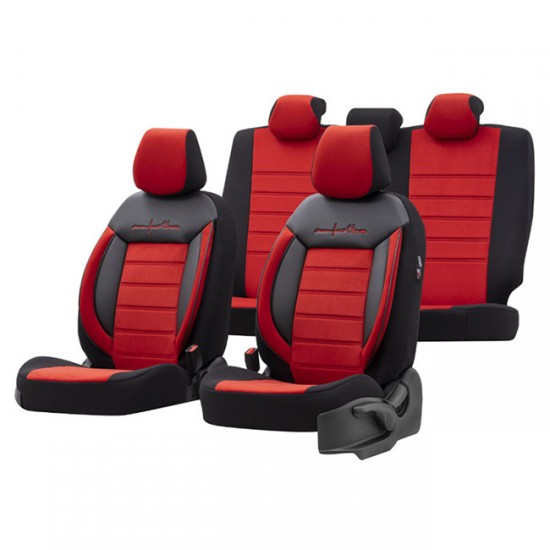 Καλύμματα Αυτοκινήτου Otom Comfortline Design Universal Sued / Rachel / Δερματίνη Σετ Εμπρός / Πίσω Μαύρο - Κόκκινο CMF-207 11 Τεμάχια