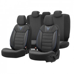 Καλύμματα Αυτοκινήτου Otom Toro Design Universal Βαμβακερό Ύφασμα / Δερματίνη Σετ Εμπρός / Πίσω Μαύρο - Μπλε ΤRΟ-903 11 Τεμάχια