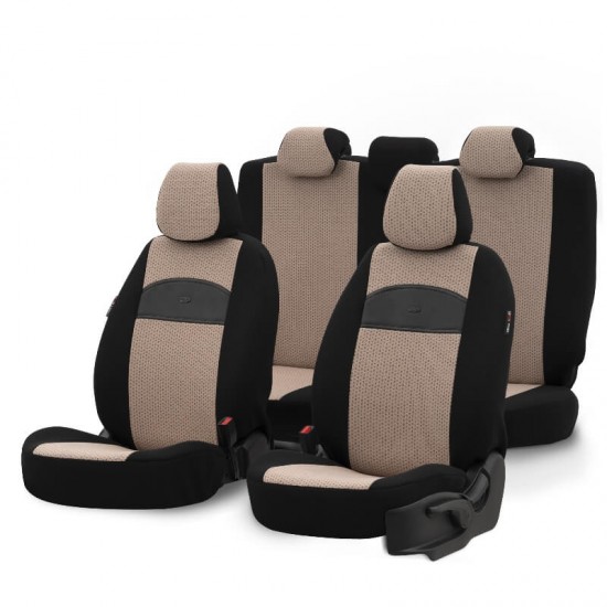 Καλύμματα Αυτοκινήτου Otom Smart Design Universal Ύφασμα / Δερματίνη Σετ Εμπρός / Πίσω Μαύρο / Μπεζ SLTSMT106-NZ 11 Τεμαχίων