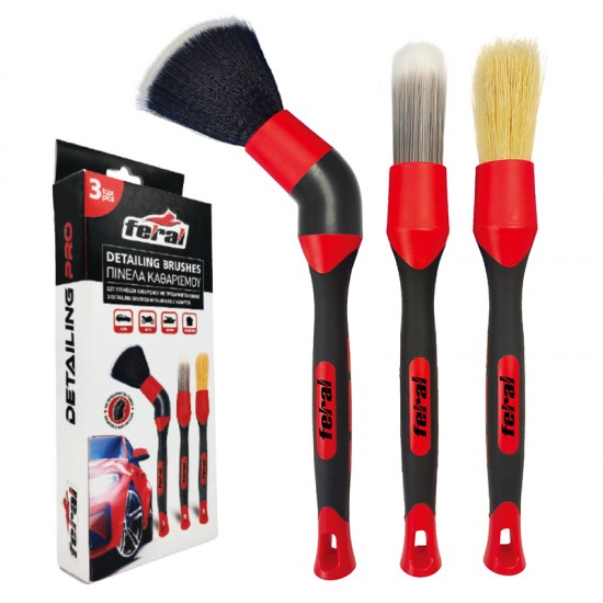 Πινέλα Καθαρισμού Με Προσαρμογέα Γωνίας Κόκκινα Detailing Pro Feral 3 Τεμάχια