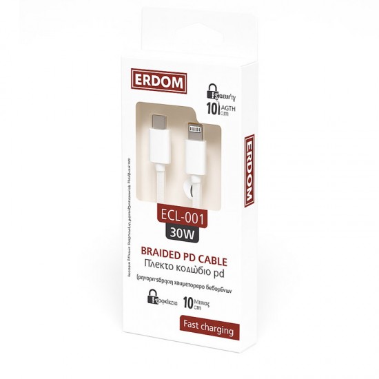Καλώδιο Φόρτισης Και Μεταφοράς Δεδομένων Για Type-C σε lightning 30W Erdom ECL-001 λευκό 1m 1 Τεμάχιο