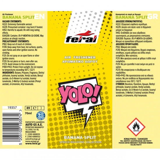 Αρωματικό Αυτοκινήτου Spray Feral Speech Collection YOLO