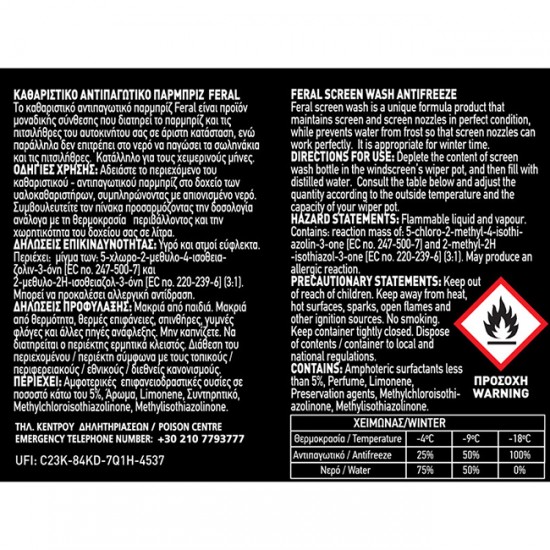 Καθαριστικό Και Αντιπαγωτικό Παρμπρίζ Feral 1lt