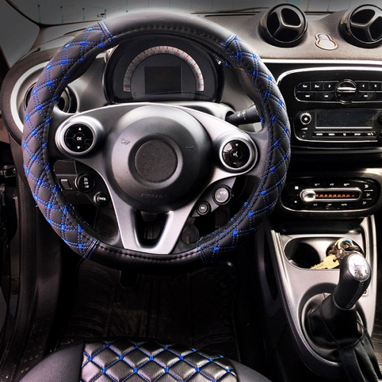 Κάλυμμα Τιμονιού Αυτοκινήτου Δερματίνη Elegant D Μαύρο Με Μπλε Ραφή Medium 38cm