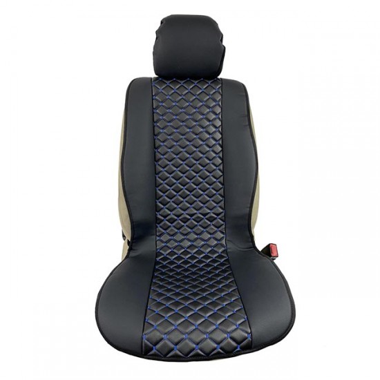 Πλατοκαθίσματα Aυτοκινήτου Δερματίνη Royal Ζευγάρι 2 Τεμάχια Μπροστινά Μαύρα Με Μπλε Ραφή