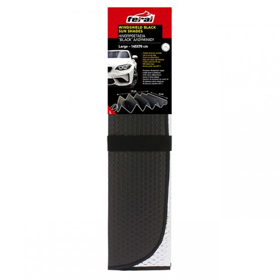 Ηλιοπροστασία Παρμπρίζ Αλουμινίου ''Black'' Feral Μαύρο Matte Large 145x70cm 1Τμχ