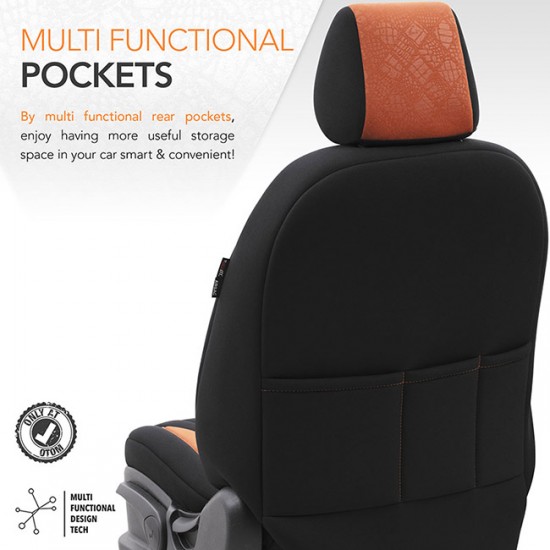 Καλύμματα Αυτοκινήτου Otom Ruby Design Universal Βαμβακερό Ύφασμα Rachel Σετ Εμπρός / Πίσω "Terracota" Μαύρο / Κεραμιδί RBY-1204 11 Τεμαχίων