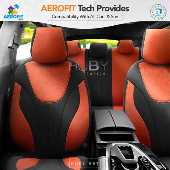 Καλύμματα Αυτοκινήτου Otom Ruby Design Universal Βαμβακερό Ύφασμα Rachel Σετ Εμπρός / Πίσω "Terracota" Μαύρο / Κεραμιδί RBY-1204 11 Τεμαχίων