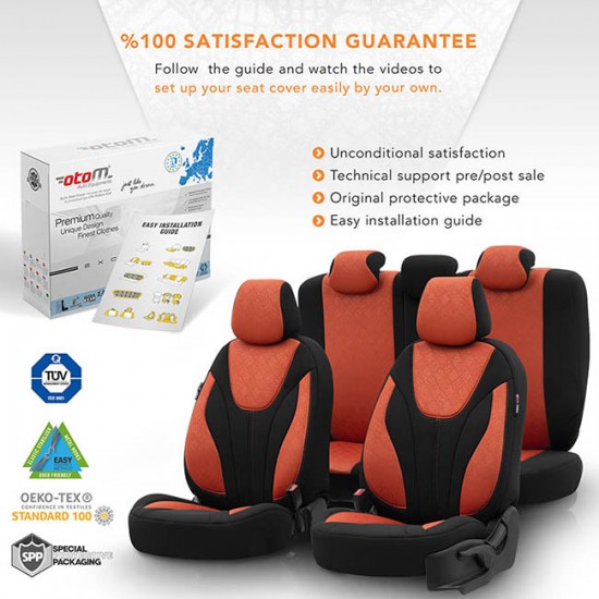 Καλύμματα Αυτοκινήτου Otom Ruby Design Universal Βαμβακερό Ύφασμα Rachel Σετ Εμπρός / Πίσω "Terracota" Μαύρο / Κεραμιδί RBY-1204 11 Τεμαχίων