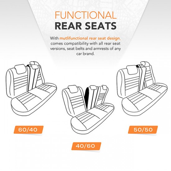 Καλύμματα Αυτοκινήτου Otom Ruby Design Universal Βαμβακερό Ύφασμα Rachel Σετ Εμπρός / Πίσω "Terracota" Μαύρο / Κεραμιδί RBY-1204 11 Τεμαχίων