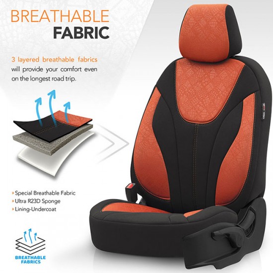 Καλύμματα Αυτοκινήτου Otom Ruby Design Universal Βαμβακερό Ύφασμα Rachel Σετ Εμπρός / Πίσω "Terracota" Μαύρο / Κεραμιδί RBY-1204 11 Τεμαχίων