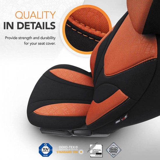Καλύμματα Αυτοκινήτου Otom Ruby Design Universal Βαμβακερό Ύφασμα Rachel Σετ Εμπρός / Πίσω "Terracota" Μαύρο / Κεραμιδί RBY-1204 11 Τεμαχίων