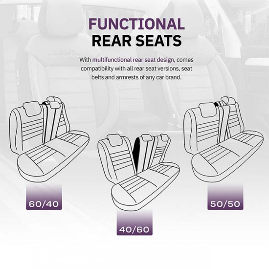 Καλύμματα Αυτοκινήτου Otom Comfortline Design Universal Sued / Rachel / Δερματίνη Σετ Εμπρός / Πίσω Μαύρο - Γκρι CMF-206 11 Τεμάχια