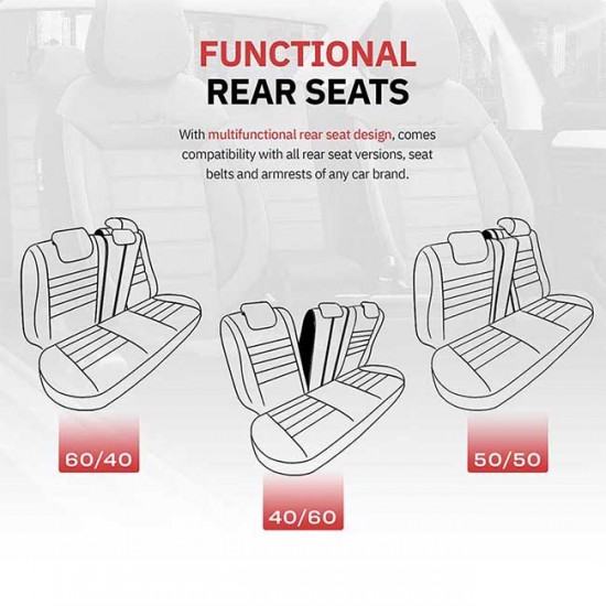 Καλύμματα Αυτοκινήτου Otom Comfortline Design Universal Sued / Rachel / Δερματίνη Σετ Εμπρός / Πίσω Μαύρο Με Άσπρο Ρέλι CMF-217 11 Τεμάχια