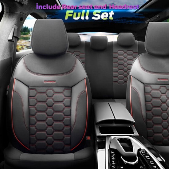 Καλύμματα Αυτοκινήτου Otom Carbon Design Universal Jacquard / Rachel / Δερματίνη Σετ Εμπρός / Πίσω Μαύρο - Κόκκινο CRB-3402 11 Τεμάχια
