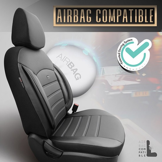 Καλύμματα Αυτοκινήτου Otom Inspire Design Universal Full Δερματίνη Σετ Εμπρός / Πίσω Μαύρο Με Γκρι Ραφή INS-3502 11 Τεμάχια