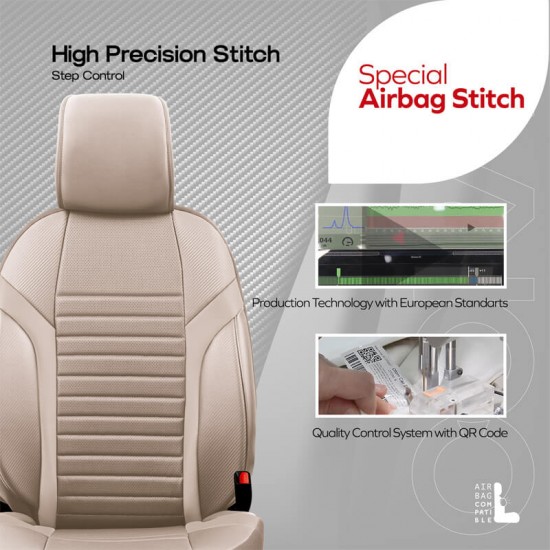 Καλύμματα Αυτοκινήτου Otom Coral Design Universal Full Δερματίνη Σετ Εμπρός / Πίσω Μπεζ CRΑL-102 11 Τεμαχίων