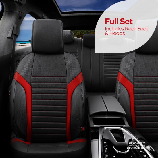 Καλύμματα Αυτοκινήτου Otom Coral Design Universal Full Δερματίνη Σετ Εμπρός / Πίσω Μαύρο / Κόκκινο CRΑL-104 11 Τεμαχίων