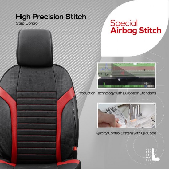Καλύμματα Αυτοκινήτου Otom Coral Design Universal Full Δερματίνη Σετ Εμπρός / Πίσω Μαύρο / Κόκκινο CRΑL-104 11 Τεμαχίων