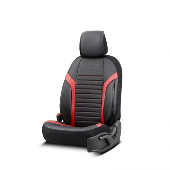 Καλύμματα Αυτοκινήτου Otom Coral Design Universal Full Δερματίνη Σετ Εμπρός / Πίσω Μαύρο / Κόκκινο CRΑL-104 11 Τεμαχίων