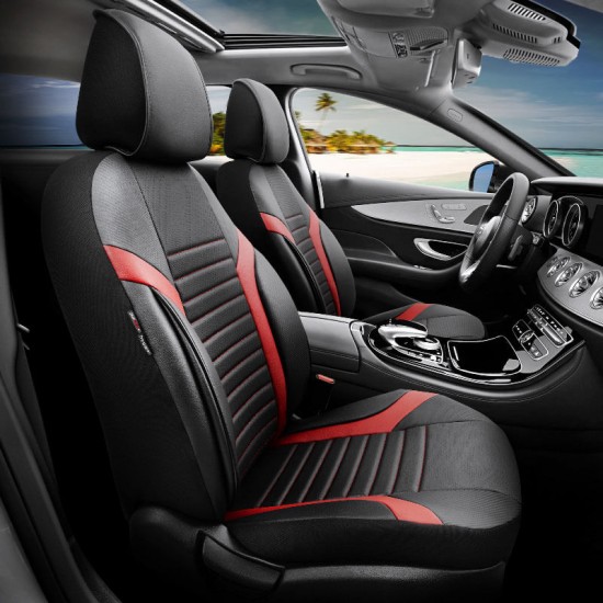 Καλύμματα Αυτοκινήτου Otom Coral Design Universal Full Δερματίνη Σετ Εμπρός / Πίσω Μαύρο / Κόκκινο CRΑL-104 11 Τεμαχίων