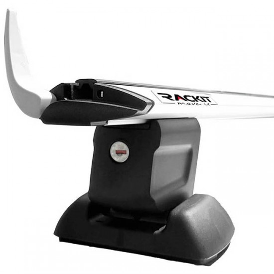 Μπάρες Οροφής Αλουμινίου Αεροδυναμικές Universal Rackit RK009C-120cm Fix-Point Σετ Με Πόδια Και Κλειδαριά Ασημί 2 Τεμάχια