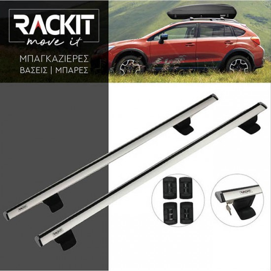 Μπάρες Οροφής Αλουμινίου Αεροδυναμικές Universal Rackit RK009C-120cm Fix-Point Σετ Με Πόδια Και Κλειδαριά Ασημί 2 Τεμάχια