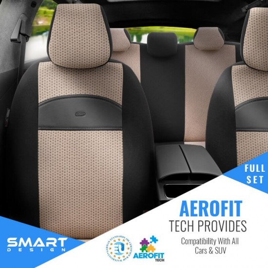 Καλύμματα Αυτοκινήτου Otom Smart Design Universal Ύφασμα / Δερματίνη Σετ Εμπρός / Πίσω Μαύρο / Μπεζ SLTSMT106-NZ 11 Τεμαχίων