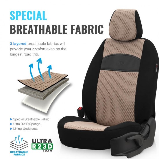 Καλύμματα Αυτοκινήτου Otom Smart Design Universal Ύφασμα / Δερματίνη Σετ Εμπρός / Πίσω Μαύρο / Μπεζ SLTSMT106-NZ 11 Τεμαχίων