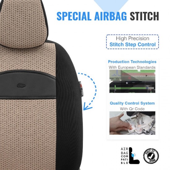 Καλύμματα Αυτοκινήτου Otom Smart Design Universal Ύφασμα / Δερματίνη Σετ Εμπρός / Πίσω Μαύρο / Μπεζ SLTSMT106-NZ 11 Τεμαχίων