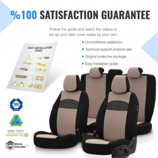 Καλύμματα Αυτοκινήτου Otom Smart Design Universal Ύφασμα / Δερματίνη Σετ Εμπρός / Πίσω Μαύρο / Μπεζ SLTSMT106-NZ 11 Τεμαχίων