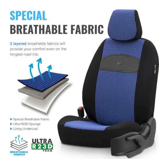 Καλύμματα Αυτοκινήτου Otom Smart Design Universal Ύφασμα / Δερματίνη Σετ Εμπρός / Πίσω Μαύρο / Μπλε SLTSMT104-NZ 11 Τεμαχίων