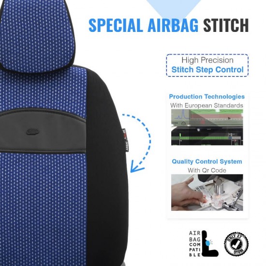 Καλύμματα Αυτοκινήτου Otom Smart Design Universal Ύφασμα / Δερματίνη Σετ Εμπρός / Πίσω Μαύρο / Μπλε SLTSMT104-NZ 11 Τεμαχίων