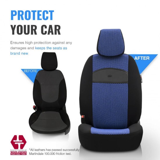 Καλύμματα Αυτοκινήτου Otom Smart Design Universal Ύφασμα / Δερματίνη Σετ Εμπρός / Πίσω Μαύρο / Μπλε SLTSMT104-NZ 11 Τεμαχίων