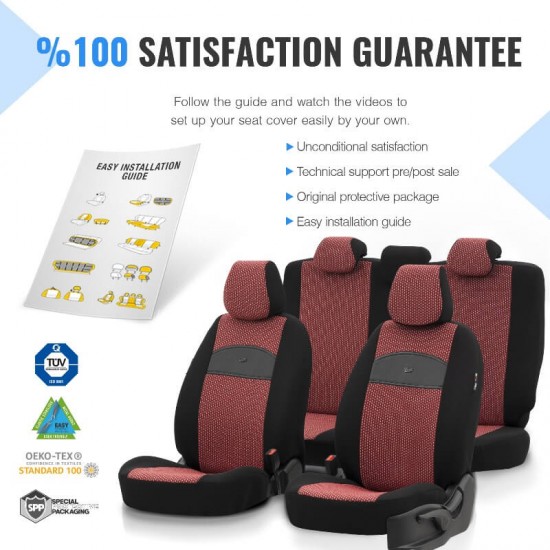 Καλύμματα Αυτοκινήτου Otom Smart Design Universal Ύφασμα / Δερματίνη Σετ Εμπρός / Πίσω Μαύρο / Κόκκινο SLTSMT103-NZ 11 Τεμαχίων