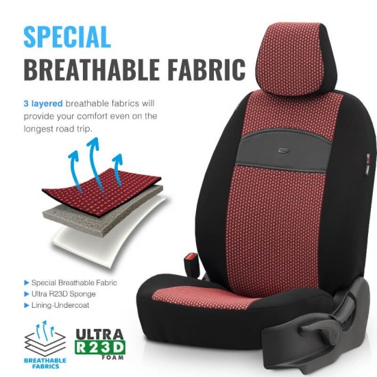 Καλύμματα Αυτοκινήτου Otom Smart Design Universal Ύφασμα / Δερματίνη Σετ Εμπρός / Πίσω Μαύρο / Κόκκινο SLTSMT103-NZ 11 Τεμαχίων