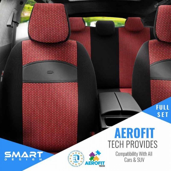 Καλύμματα Αυτοκινήτου Otom Smart Design Universal Ύφασμα / Δερματίνη Σετ Εμπρός / Πίσω Μαύρο / Κόκκινο SLTSMT103-NZ 11 Τεμαχίων