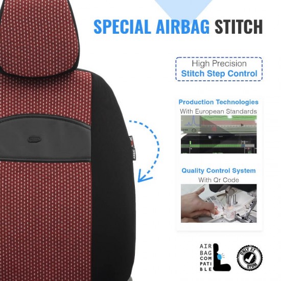 Καλύμματα Αυτοκινήτου Otom Smart Design Universal Ύφασμα / Δερματίνη Σετ Εμπρός / Πίσω Μαύρο / Κόκκινο SLTSMT103-NZ 11 Τεμαχίων