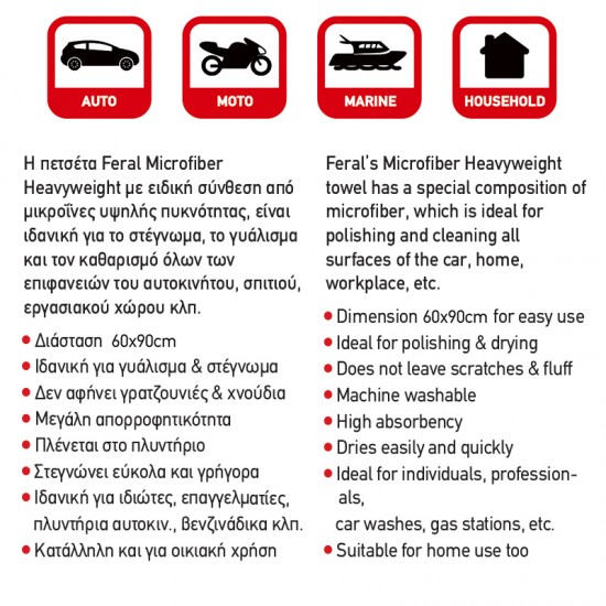 Πετσέτα Microfiber Feral Detailing Pro Heavyweight 60x90cm 600gsm Πορτοκαλί 1 Τεμάχιο