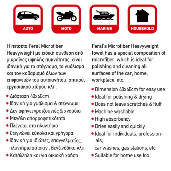 Πετσέτα Microfiber Feral Detailing Pro Heavyweight 40x60cm 600gsm Πορτοκαλί 1 Τεμάχιο