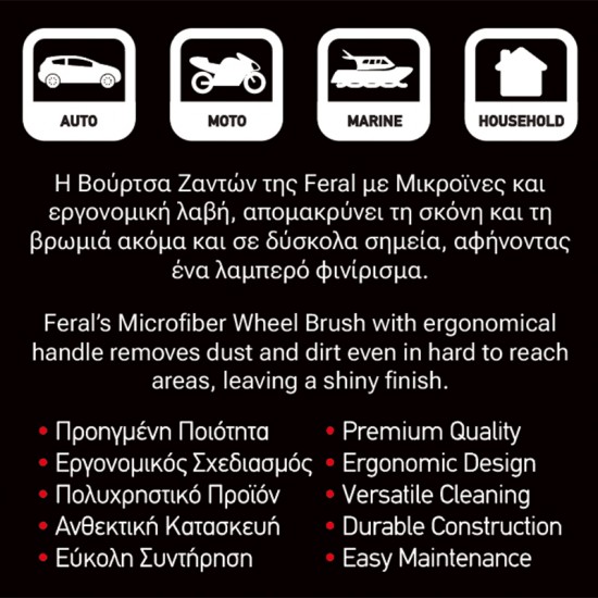 Βούρτσα Καθαρισμού Για Ζάντες Με Μικροϊνες Detailing Pro Feral 44.5x7.5cm 1 Τεμάχιο