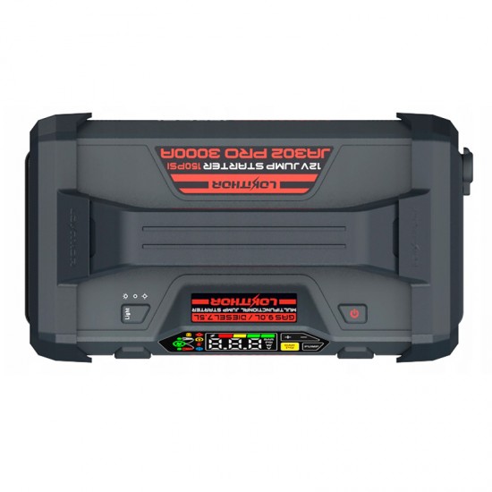 Εκκινητής Μπαταριών Αυτοκινήτου, Powerbank, Κομπρεσσέρ Αέρος 150PSI, Φακός Led 4 Σε1 Lokithor JA302 PRO 12 Volt 3000A 1 Τεμάχιο