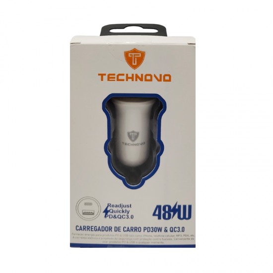 Φορτιστής Αναπτήρα Αυτοκινήτου Technovo TN-B013 Με 1 Θύρα USB Και 1 Θύρα USB-C 12-24V 3A Λευκός 1 Τεμάχιο