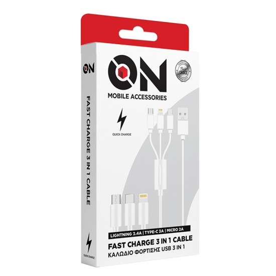 ON Mobile Accessories Καλώδιο USB Φόρτισης 3 σε 1 για Lightning Micro Type-C