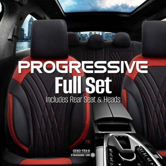 Καλύμματα Αυτοκινήτου Otom Progressive Design Universal Full Δερματίνη Σετ Εμπρός / Πίσω Μαύρο / Κόκκινο  PRG-104 11 Τεμαχίων